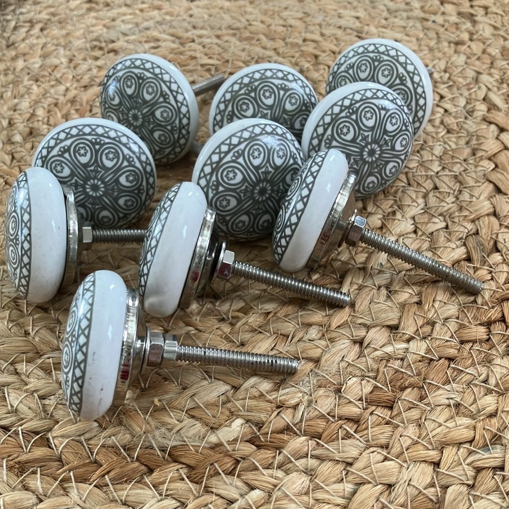 Boho Ceramic Drawer Knob, Set of 10 Gray/White - Picture 3 of 7